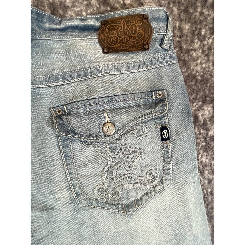 Vintage ECKO UNLTD Mens Jeans Size 36x32 Blue Light Wash Embroidered Relax Loose